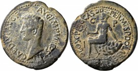 ZEUGITANA. "Paterna". Tiberius, 14-37. 'Sestertius' (Bronze, 40 mm, 37.28 g, 1 h), struck under P. Cornelius Dolabella und P. Gavius Casca, 23. TI CAE...