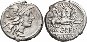 C. Renius, 138 BC. Denarius (Silver, 18 mm, 3.55 g, 2 h), Rome. Head of Roma to right, wearing winged helmet; behind, X. Rev. C•RENI / ROMA Juno drivi...