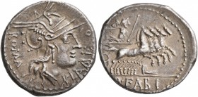 Q. Fabius Labeo, 124 BC. Denarius (Silver, 18 mm, 3.91 g, 8 h), Rome. LABEO ROMA Head of Roma to right, wearing winged helmet; below chin, X. Rev. Q•F...