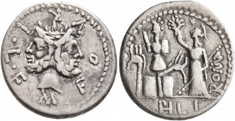 M. Furius L.f. Philus, 120 BC. Denarius (Silver, 20 mm, 3.86 g, 12 h), Rome. M•F...