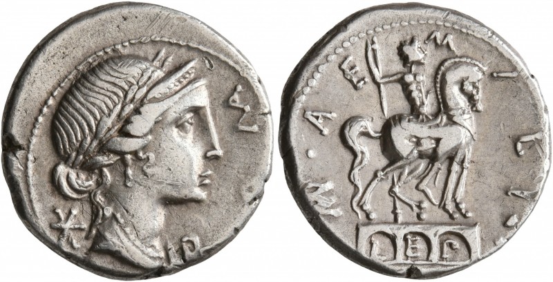 Man. Aemilius Lepidus, 114-113 BC. Denarius (Silver, 19 mm, 3.80 g, 7 h), Rome. ...