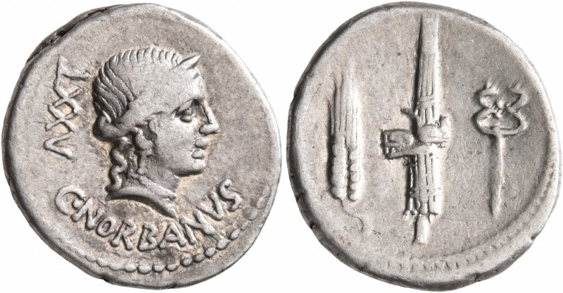C. Norbanus, 83 BC. Denarius (Silver, 20 mm, 3.92 g, 7 h), Rome. C•NORBANVS / ΛX...