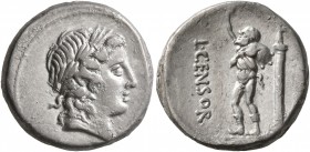 L. Censorinus, 82 BC. Denarius (Silver, 16 mm, 3.93 g, 3 h), Rome. Laureate head of Apollo to right. Rev. L•CENSOR Marsyas, bald-headed, advancing to ...