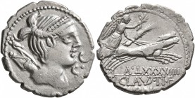 Ti. Claudius Ti.f. Ap.n. Nero, 79 BC. Denarius (Silver, 19 mm, 3.62 g, 5 h), Rome. S•C Diademed and draped bust of Diana to right, with bow and quiver...