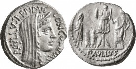 L. Aemilius Lepidus Paullus, 62 BC. Denarius (Silver, 18 mm, 3.88 g, 7 h), Rome. PAVLLVS LEPIDVS CONCORDIA Veiled and diademed head of Concordia to ri...