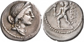 Julius Caesar, 49-44 BC. Denarius (Silver, 19 mm, 3.82 g, 3 h), military mint moving with Caesar in Africa, 48-47. Diademed head of Venus to right. Re...
