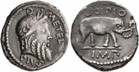 Q. Caecilius Metellus Pius Scipio, 47-46 BC. Denarius (Silver, 17 mm, 3.58 g, 12 h), Rome. Q•METEL PIVS Laureate head of Jupiter to right. Rev. SCIPIO...
