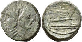 Sextus Pompey, † 35 BC. As (Bronze, 28 mm, 25.20 g, 1 h), Sicily, circa 42-38. [MGN] Laureate janiform head of Pompey the Great. Rev. [PIVS] / IMP Pro...