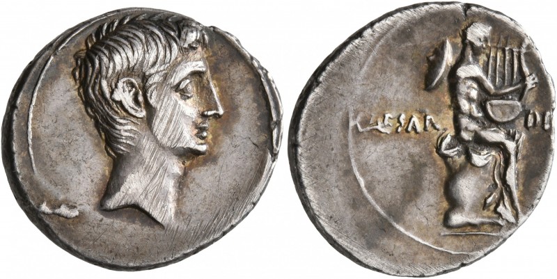 Octavian, 44-27 BC. Denarius (Silver, 20 mm, 3.83 g, 9 h), Brundisium or Rome, c...