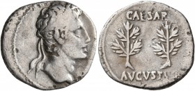Augustus, 27 BC-AD 14. Denarius (Silver, 20 mm, 3.51 g, 6 h), uncertain mint in Spain, 19-18 BC. Head of Augustus to right, wearing oak wreath. Rev. C...