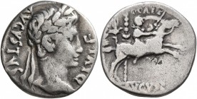 Augustus, 27 BC-AD 14. Denarius (Silver, 18 mm, 3.55 g, 5 h), Lugdunum, 8-7 BC. DIVI•F AVGVSTVS Laureate head of Augustus to right. Rev. C•CAES / AVGV...