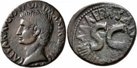Augustus, 27 BC-AD 14. As (Copper, 26 mm, 10.18 g, 2 h), with Salvius M. Otho, moneyer, Rome, 7 BC. CAESAR AVGVST•PONT•MAX•TRIBVNIC [POT] Bare head of...