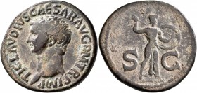 Claudius, 41-54. As (Copper, 30 mm, 12.12 g, 7 h), Rome, circa 41-50. TI CLAVDIVS CAESAR AVG P M TR P IMP Bare head of Claudius to left. Rev. S - C Mi...