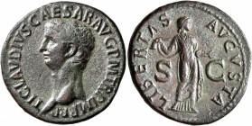 Claudius, 41-54. As (Copper, 30 mm, 10.00 g, 5 h), Rome, 50-54. TI CLAVDIVS CAESAR AVG P M TR P IMP P P Bare head of Claudius to left. Rev. LIBERTAS A...