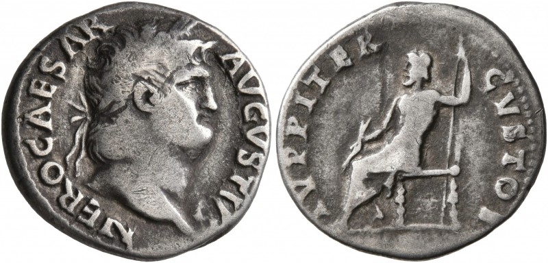 Nero, 54-68. Denarius (Silver, 18 mm, 3.13 g, 7 h), Rome, 64-65. NERO CAESAR AVG...