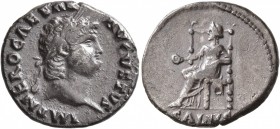 Nero, 54-68. Denarius (Silver, 19 mm, 3.00 g, 6 h), Rome, 66-67. IMP NERO CAESAR AVGVSTVS Laureate head of Nero to right. Rev. SALVS Salus seated left...