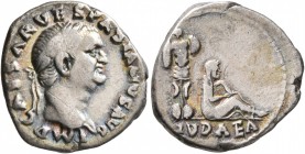 Vespasian, 69-79. Denarius (Silver, 18 mm, 2.94 g, 6 h), Rome, 69-70. IMP CAESAR VESPASIANVS AVG Laureate head of Vespasian to right. Rev. IVDAEA Juda...