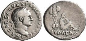 Vespasian, 69-79. Denarius (Silver, 18 mm, 3.11 g, 7 h), Rome, 69-70. IMP CAESAR VESPASIANVS AVG Laureate head of Vespasian to right. Rev. IVDAEA Juda...