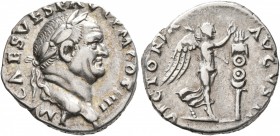 Vespasian, 69-79. Denarius (Silver, 18 mm, 3.34 g, 6 h), Rome, 72-73. IMP CAES VESP AVG P M COS IIII Laureate head of Vespasian to right. Rev. VICTORI...