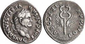 Vespasian, 69-79. Denarius (Silver, 20 mm, 3.22 g, 6 h), Rome, 74. IMP CAESAR VESPASIANVS AVG Laureate head of Vespasian to right. Rev. PON MAX TR P C...