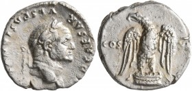 Vespasian, 69-79. Denarius (Silver, 18 mm, 3.32 g, 7 h), Rome, 76. IMP CAESAR VESPASIANVS AVG Laureate head of Vespasian to right. Rev. COS - VII Eagl...