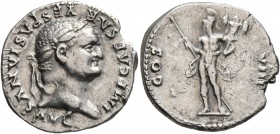Vespasian, 69-79. Denarius (Silver, 19 mm, 3.24 g, 7 h), Rome, 77-78. IMP CAESAR VESPASIANVS AVG Laureate head of Vespasian to right. Rev. COS VIII Ma...