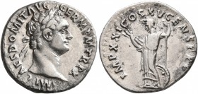 Domitian, 81-96. Denarius (Silver, 19 mm, 3.20 g, 7 h), Rome, Septermber 90-September 91. IMP CAES DOMIT AVG GERM P M TR P X Laureate head of Domitian...