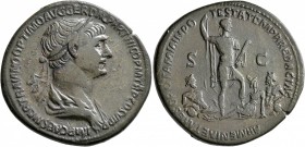 Trajan, 98-117. Sestertius (Orichalcum, 34 mm, 20.94 g, 7 h), Rome, 116-117. IMP CAES N[ER TRAIANO OPTIMO AVG GER DAC PARTHICO P M TR [P COS VI P P La...