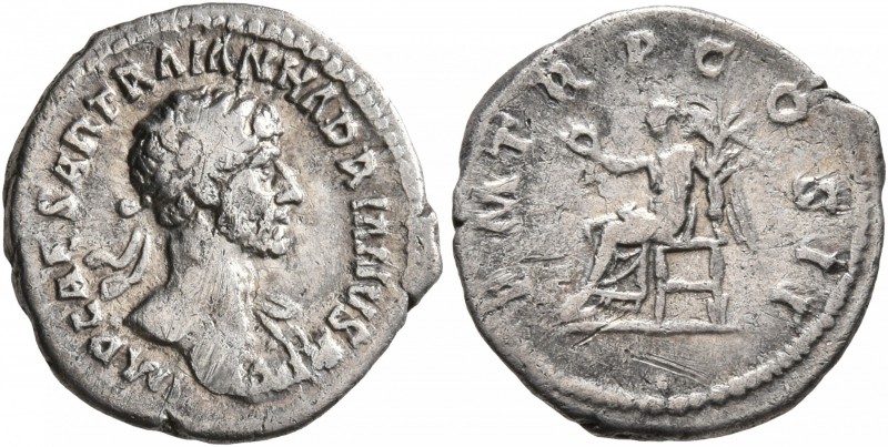 Hadrian, 117-138. Quinarius (Silver, 15 mm, 1.58 g, 7 h), Rome, 118. IMP CAESAR ...