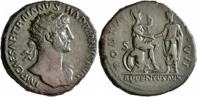 Hadrian, 117-138. Dupondius (Orichalcum, 27 mm, 12.35 g, 7 h), Rome, 118. IMP CAESAR TRAIANVS HADRIANVS AVG Radiate head of Hadrian to right, with sli...