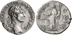 Hadrian, 117-138. Denarius (Silver, 17 mm, 3.25 g, 7 h), Rome, circa late 120-121. IMP CAESAR TRAIAN HADRIANVS AVG Laureate bust of Hadrian to right, ...