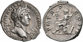 Hadrian, 117-138. Denarius (Silver, 18 mm, 2.91 g, 8 h), Rome, late 121-123. IMP CAESAR TRAIAN HADRIANVS AVG Laureate bust of Hadrian to right, with d...