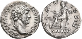Hadrian, 117-138. Denarius (Silver, 19 mm, 3.44 g, 6 h), Rome, late 121-123. IMP CAESAR TRAIAN HADRIANVS AVG Laureate head of Hadrian to right. Rev. P...