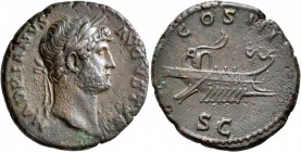 Hadrian, 117-138. As (Copper, 27 mm, 10.43 g, 6 h), Rome, circa 125-127. HADRIANVS AVGVSTVS Laureate head of Hadrian to right. Rev. COS III / S C Gall...
