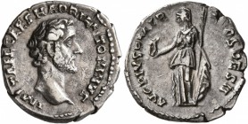 Antoninus Pius, 138-161. Denarius (Silver, 18 mm, 2.95 g, 6 h), Rome, 138. IMP T AEL CAES HADRI ANTONINVS Bare head of Antoninus Pius to right. Rev. A...