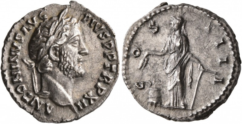 Antoninus Pius, 138-161. Denarius (Silver, 18 mm, 3.31 g, 12 h), Rome, 148-149. ...