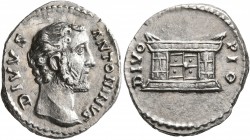 Divus Antoninus Pius, died 161. Denarius (Silver, 18 mm, 3.49 g, 11 h), Rome, struck under Marcus Aurelius. DIVVS ANTONINVS Bare head of Divus Antonin...
