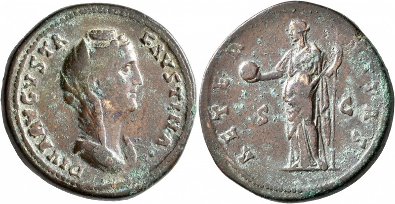 Diva Faustina Senior, died 140/1. Sestertius (Orichalcum, 32 mm, 26.95 g, 7 h), ...