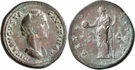 Diva Faustina Senior, died 140/1. Sestertius (Orichalcum, 32 mm, 26.95 g, 7 h), Rome. DIVA AVGVSTA FAVSTINA Draped bust of Diva Faustina to right. Rev...