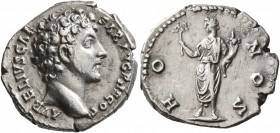 Marcus Aurelius, as Caesar, 139-161. Denarius (Silver, 17 mm, 3.44 g, 7 h), Rome, 140-144. AVRELIVS CAESAR AVG PII F COS Bare head of Marcus Aurelius ...
