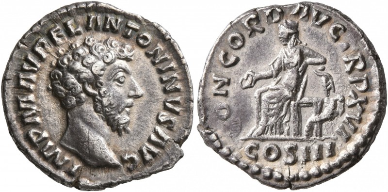 Marcus Aurelius, 161-180. Denarius (Silver, 18 mm, 2.75 g, 12 h), Rome, March-De...