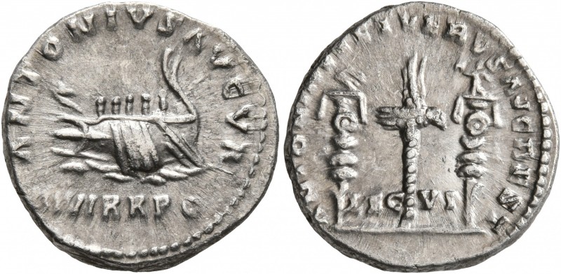 Marcus Aurelius, 161-180. Denarius (Silver, 18 mm, 3.53 g, 6 h), with Lucius Ver...