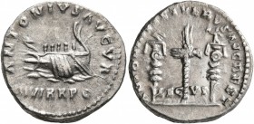 Marcus Aurelius, 161-180. Denarius (Silver, 18 mm, 3.53 g, 6 h), with Lucius Verus. Restitution issue of a Mark Antony legionary denarius, Rome, 161-1...