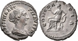 Faustina Junior, Augusta, 147-175. Denarius (Silver, 19 mm, 2.76 g, 6 h), Rome, 147-161. FAVSTINAE AVG PII AVG FIL Draped bust of Faustina Junior to r...