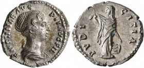 Faustina Junior, Augusta, 147-175. Denarius (Silver, 19 mm, 3.84 g, 7 h), Rome, circa 147-150. FAVSTINAE AVG PII AVG FIL Draped bust of Faustina Junio...