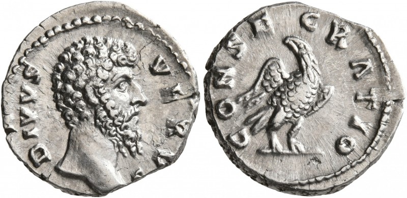 Divus Lucius Verus, died 169. Denarius (Silver, 19 mm, 3.01 g, 6 h), Rome, struc...