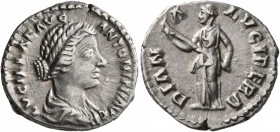 Lucilla, Augusta, 164-182. Denarius (Silver, 18 mm, 3.10 g, 5 h), Rome. LVCILLAE AVG ANTONINI AVG F Draped bust of Lucilla to right. Rev. DIANA LVCIFE...