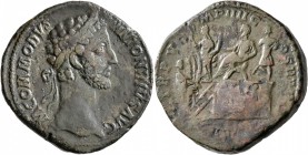 Commodus, 177-192. Sestertius (Orichalcum, 31 mm, 26.00 g, 12 h), Rome, 181. M COMMODVS ANTONINVS AVG Laureate head of Commodus to right. Rev. TR P VI...
