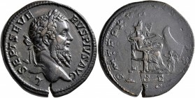Septimius Severus, 193-211. Sestertius (Orichalcum, 32 mm, 24.18 g, 12 h), Rome, 210. L SEPT SEVERVS PIVS AVG Laureate head of Septimius Severus to ri...