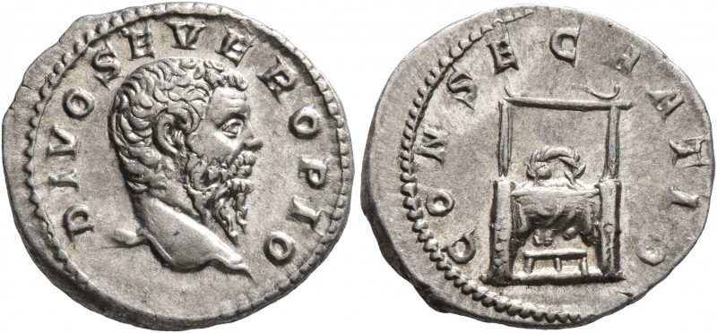 Divus Septimius Severus, died 211. Denarius (Silver, 19 mm, 3.05 g, 6 h), Rome, ...